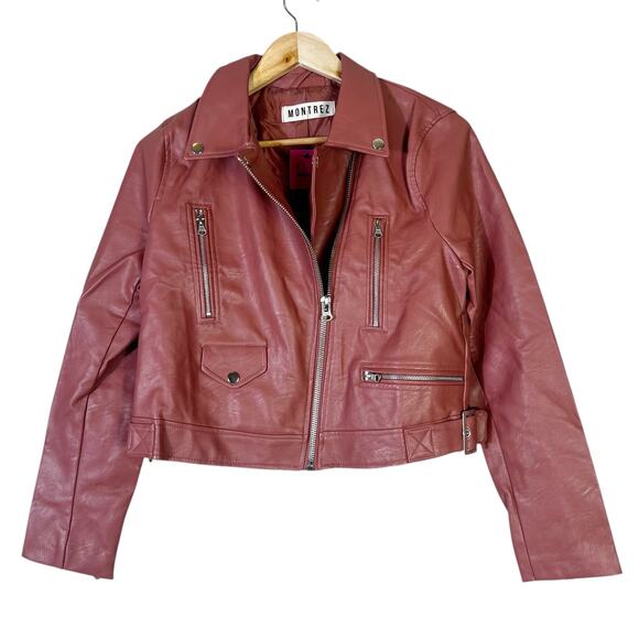 Montrez Jackets & Blazers - Montrez Women's Red Faux Leather Moto Jacket
